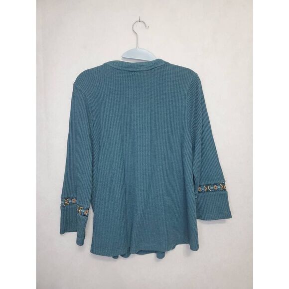 Soft Surroundings Gabriel Waffle Knit Embroidered Beaded Flared Sleeve Boho Top - Picture 7 of 8